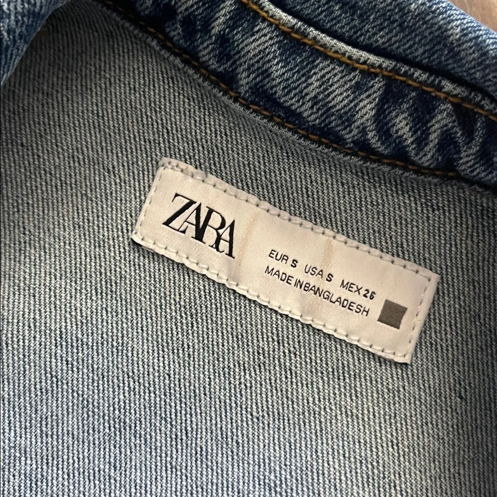 Zara Denim Jean Button Front Casual Short Sleeve Spring Summer Mini Dress - Picture 4 of 5